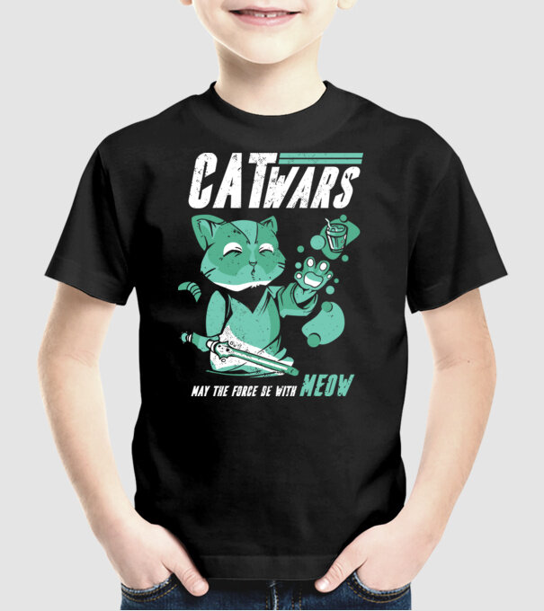 Cat wars - May the force be with meow model negru pe tricou
