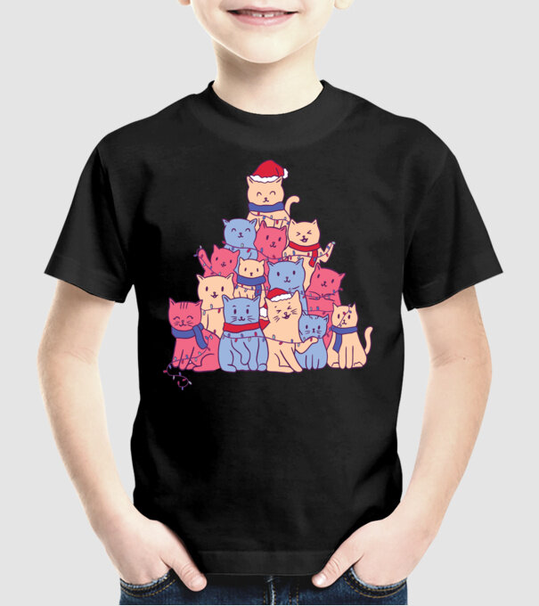 Pom de Crăciun Pisică model negru pe tricou