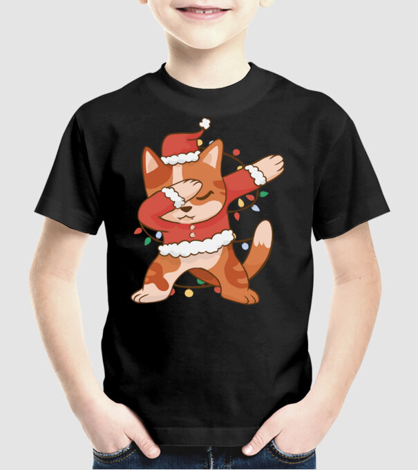 Pisică Crăciun DAB model negru pe tricou