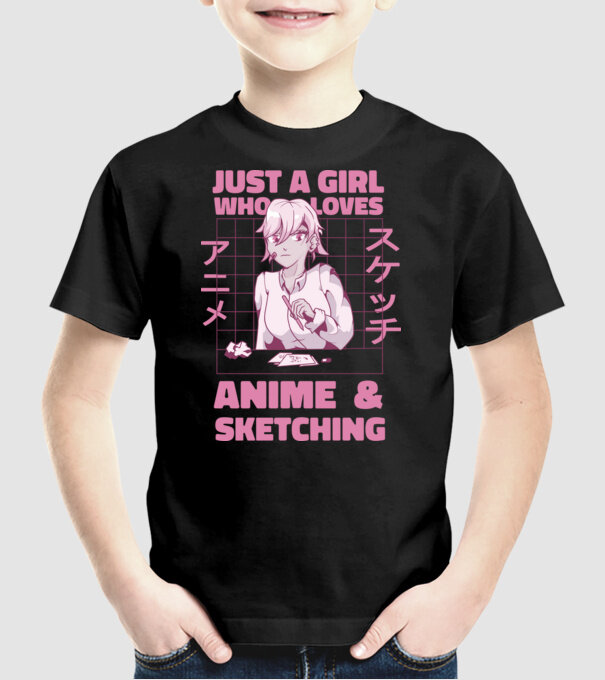 Doar o fată căreia îi place Anime și desenul model negru pe tricou