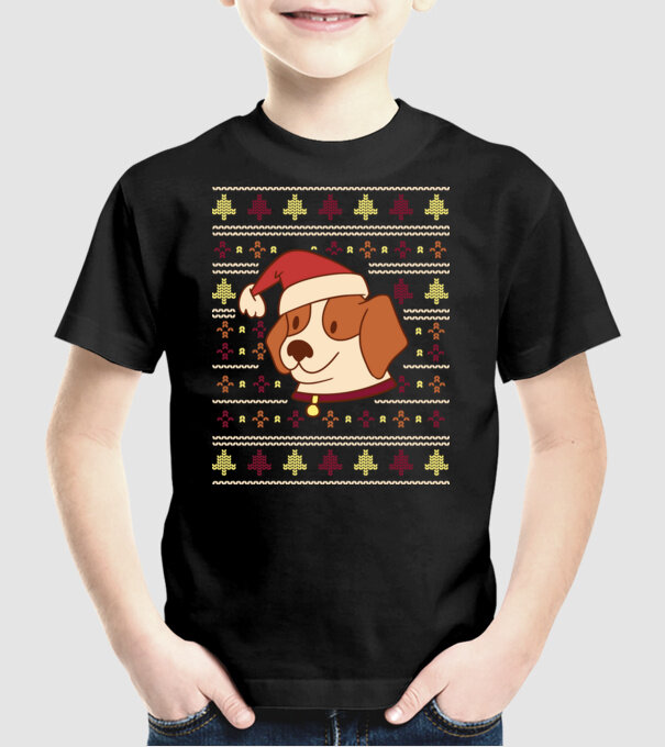 Pulover urât de Crăciun cu cățeluș drăguț model negru pe tricou