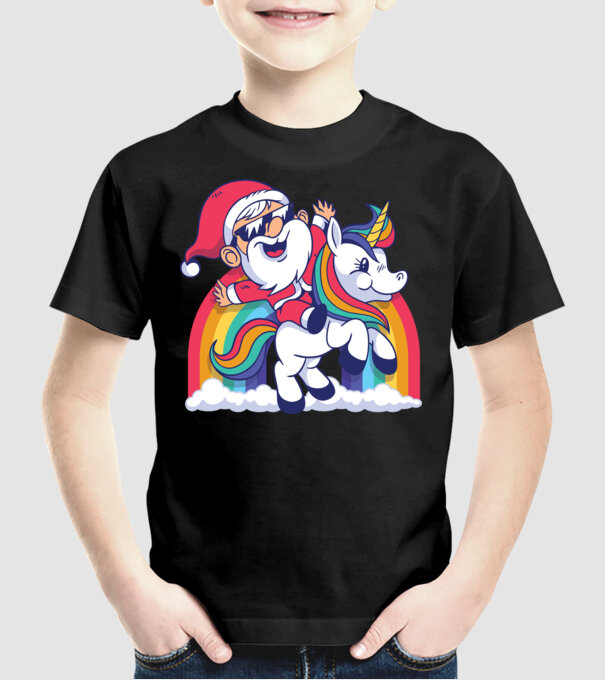 Moș Crăciun Drăguț Unicorn tricou model negru pe tricou