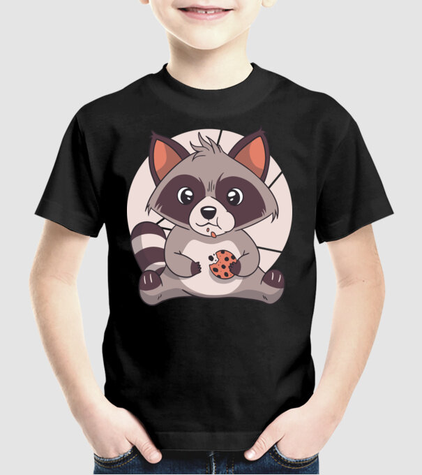 Tricou raton drăguț mâncând biscuiți model negru pe tricou