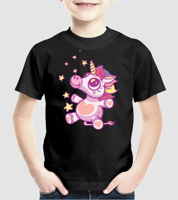 Unicorn drăguț model negru pe tricou