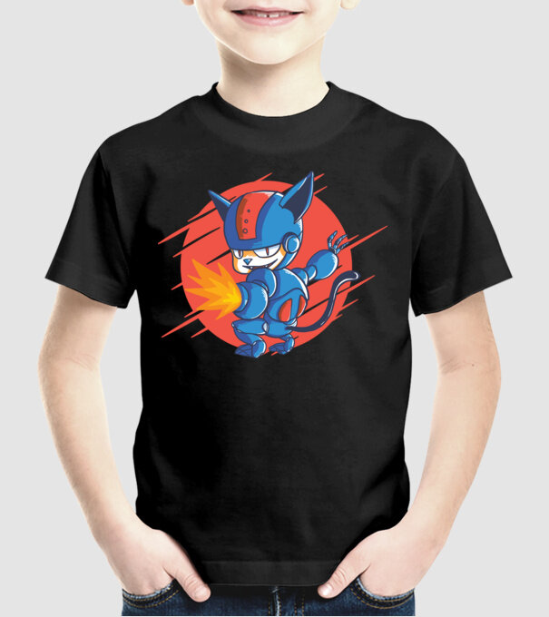 Pisică Cyborg Robot model negru pe tricou
