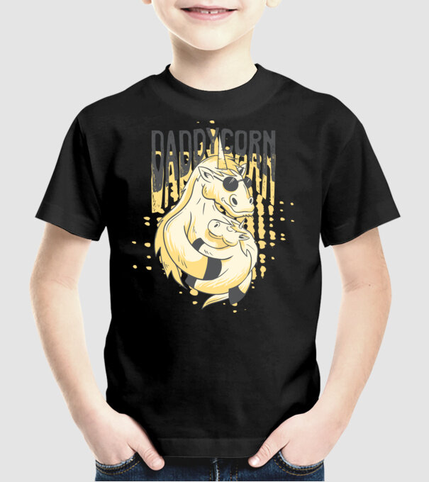 Daddycorn - Tată Unicorn model negru pe tricou
