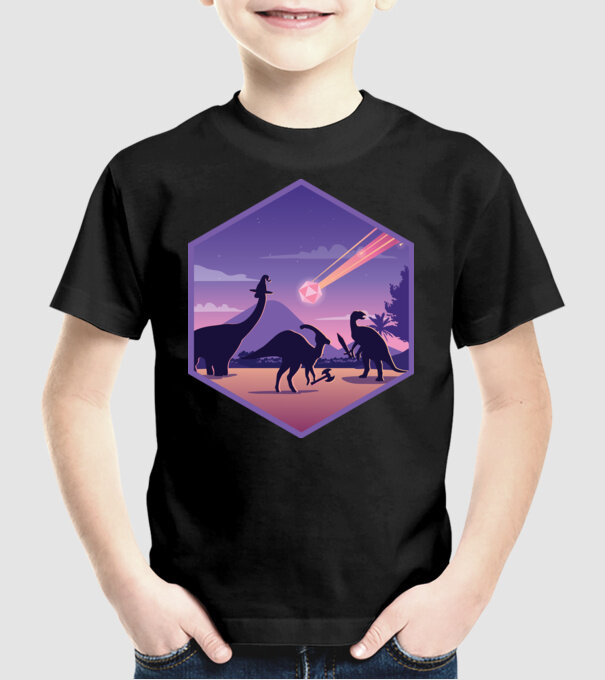 Dinozaur Meteor model negru pe tricou