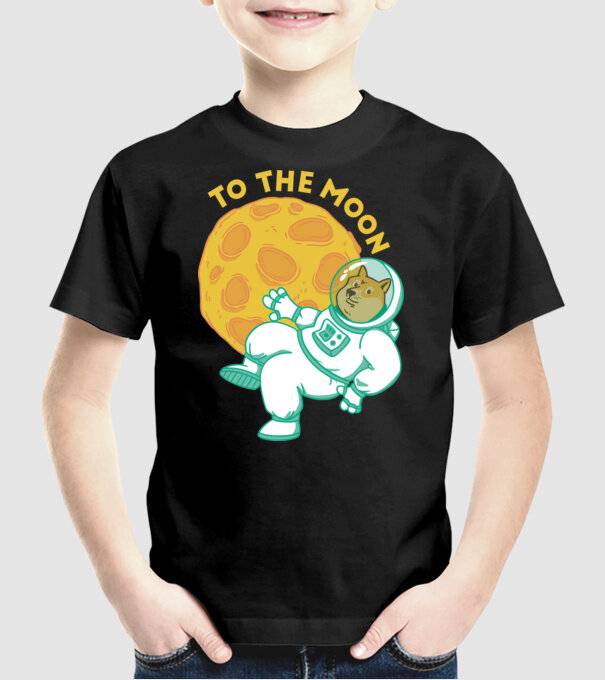 Dogecoin to the moon model negru pe tricou