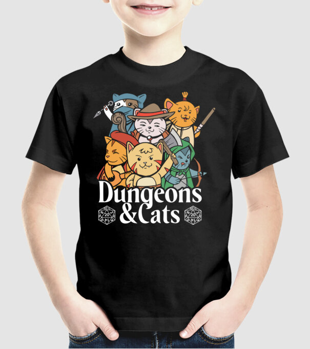 Dungeons and Cats - Joc de rol cu pisici model negru pe tricou