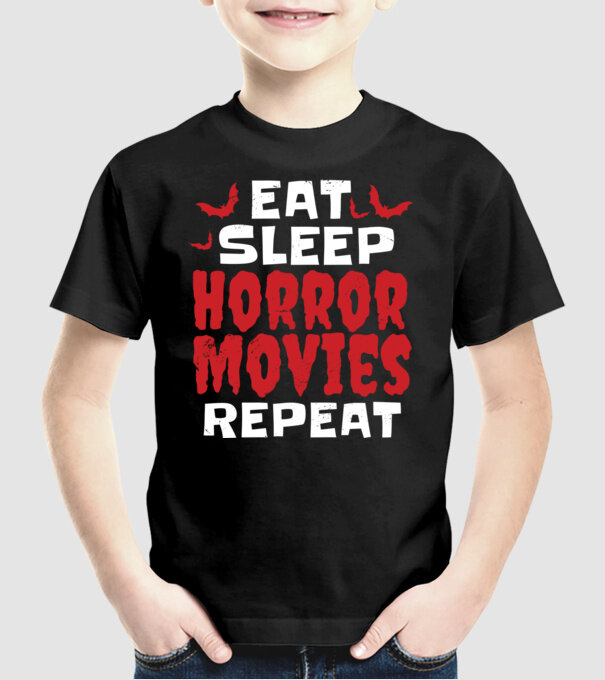 Eat Sleep Horror Movies Repeat model negru pe tricou
