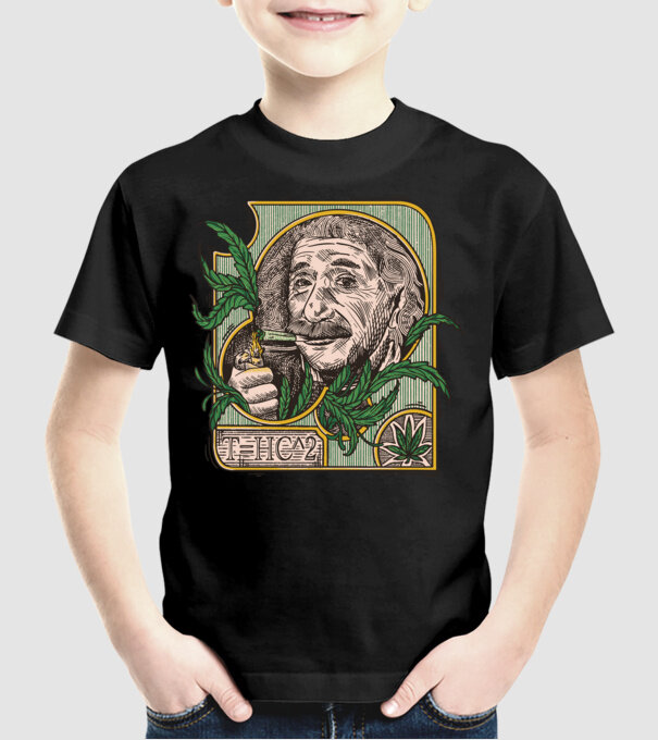 Einstein Marijuana THC model negru pe tricou