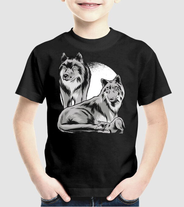 Familie de lupi model negru pe tricou