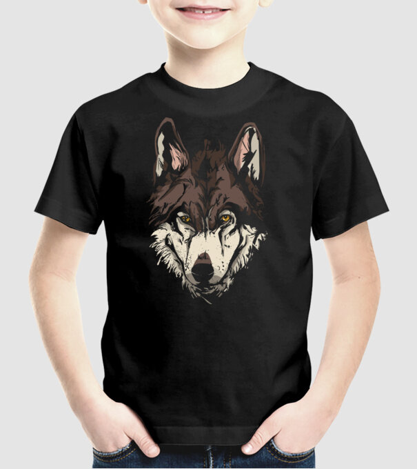 Cap de lup model negru pe tricou