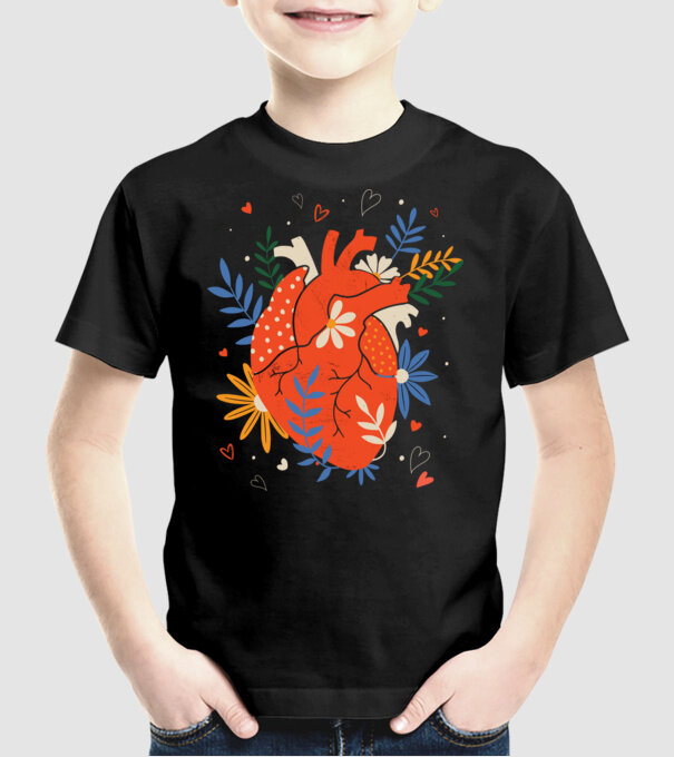 Inimă Floral model negru pe tricou