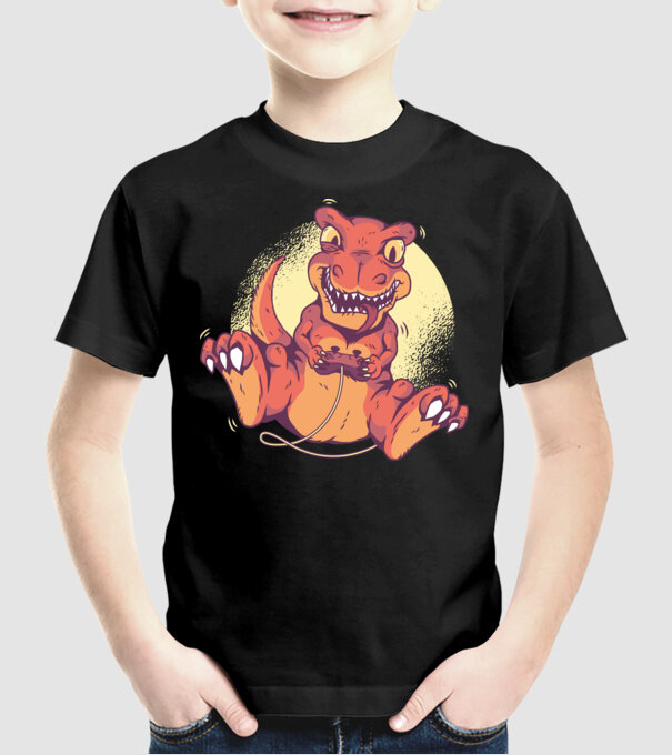 Dinozaur Gamer tricou model negru pe tricou