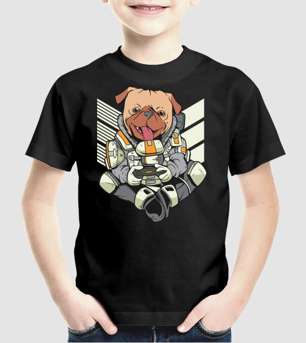 Mops Gamer model negru pe tricou