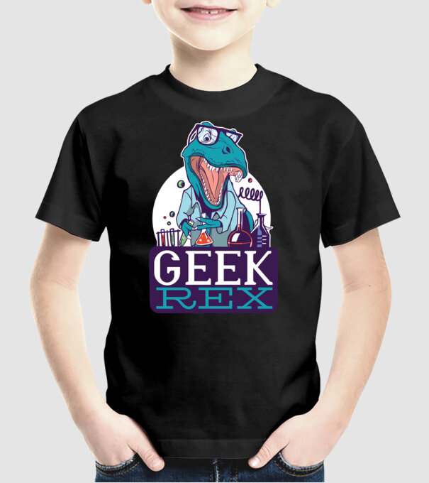 Geek Rex dinozaur tricou model negru pe tricou