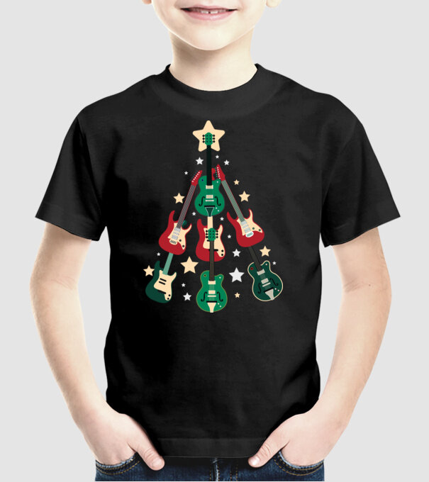 Pom de Crăciun Chitară model negru pe tricou