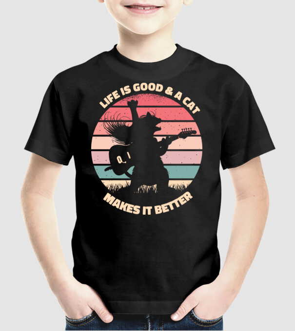 Pisică Chitaristă model negru pe tricou
