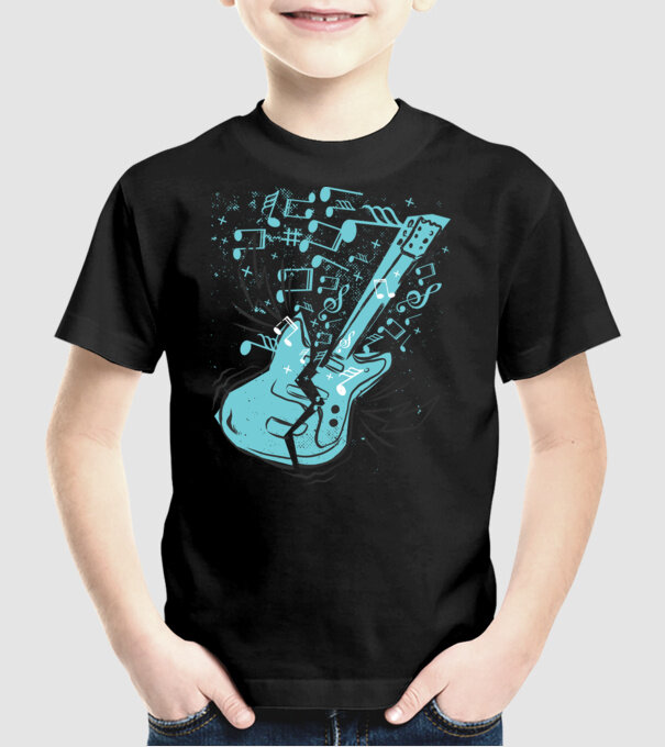 Tricou cu Chitară cu note model negru pe tricou