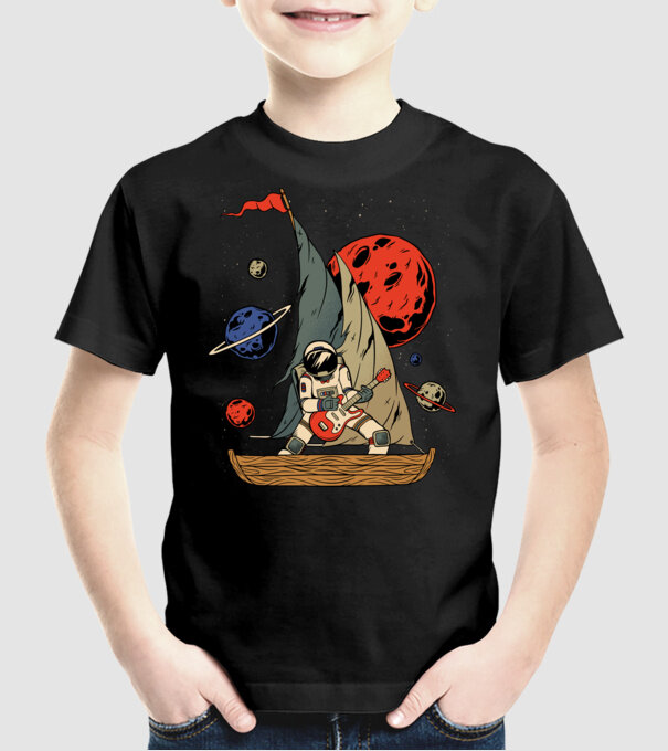 Astronaut Chitarist model negru pe tricou