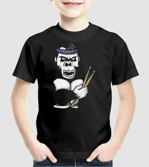 Gorilă Baterist model negru pe tricou
