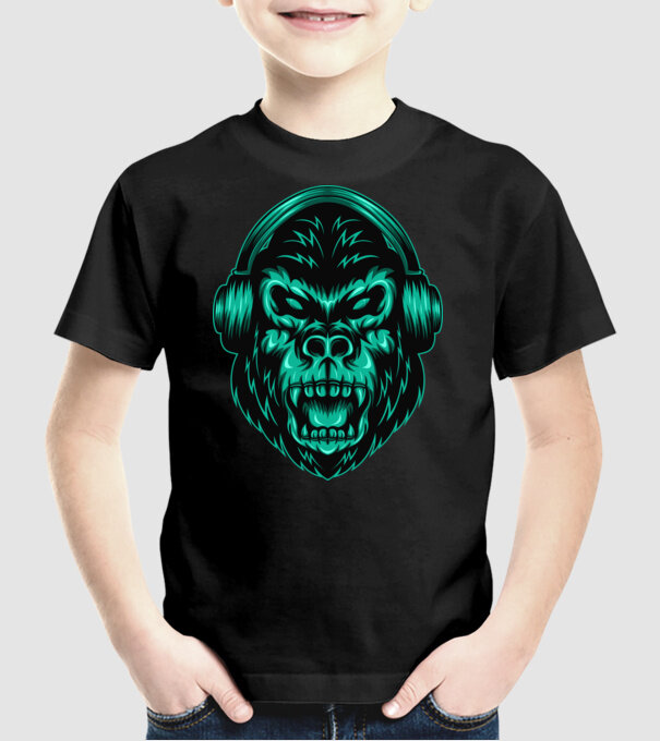 Gorilă căști model negru pe tricou