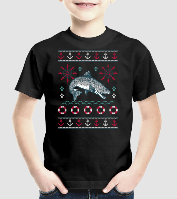 Pulover urât cu pește model negru pe tricou
