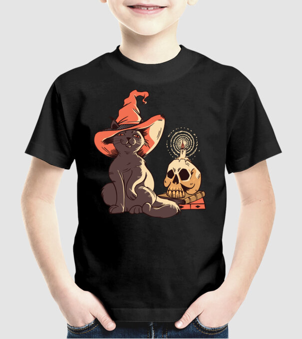 Pisică Halloween model negru pe tricou