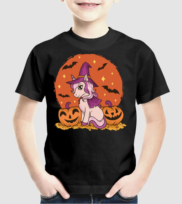 Unicorn Halloween model negru pe tricou