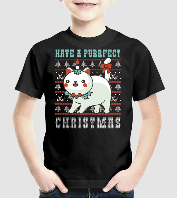 Have a Purrfect Christmas model negru pe tricou