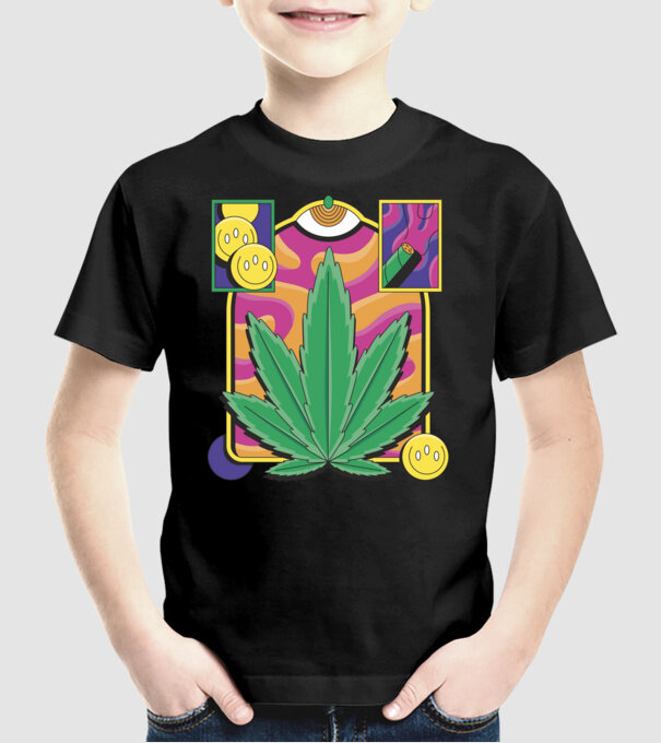 Hippy Cannabis model negru pe tricou