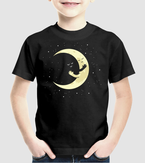 Luna și Soarele îmbrățișare model negru pe tricou