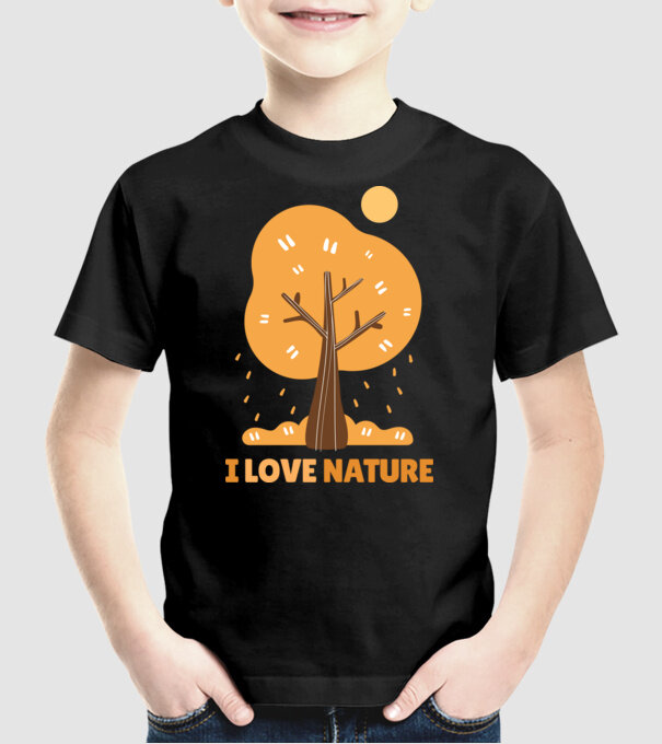 I Love Nature model negru pe tricou
