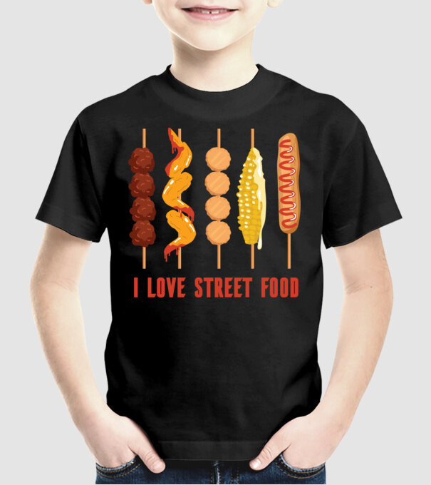 I Love Street Food model negru pe tricou