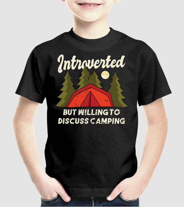 Camping Introvertit model negru pe tricou