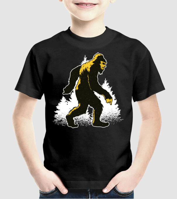 Yeti în pădure model negru pe tricou
