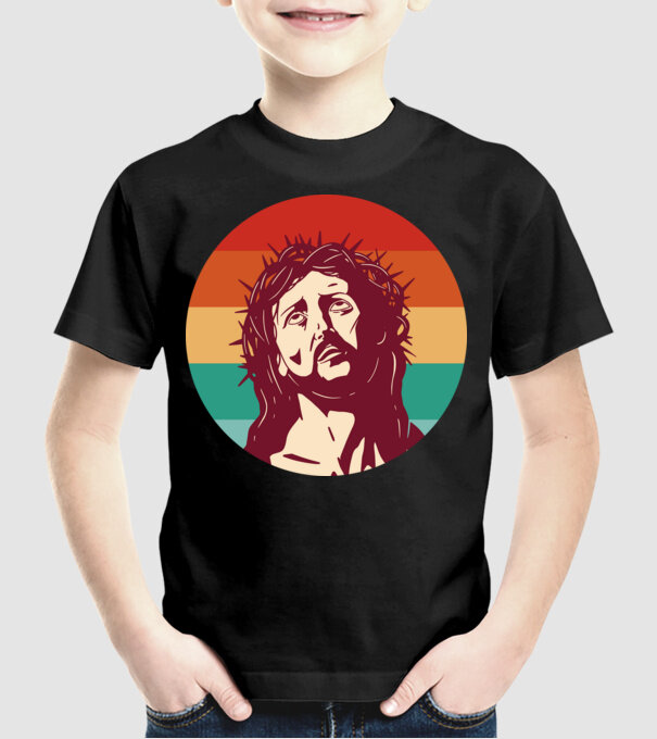Iisus Hristos Retro model negru pe tricou