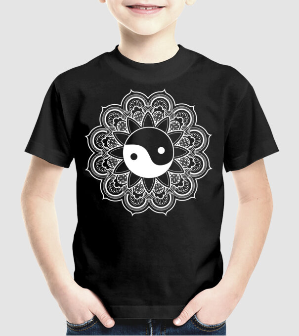 Yin-Yang Mandala model negru pe tricou
