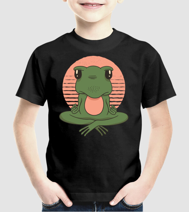 Yoga Broască model negru pe tricou