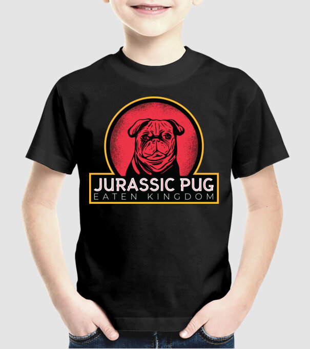 Jurassic Pug Tricou cu mops model negru pe tricou