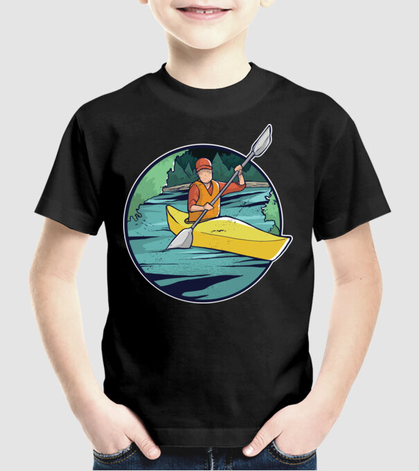 Caiac-canoe model negru pe tricou