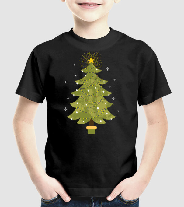 Pom de Crăciun model negru pe tricou