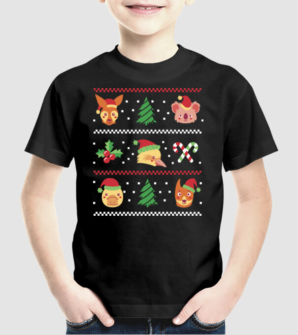 Pulover urât Animale de Crăciun model negru pe tricou