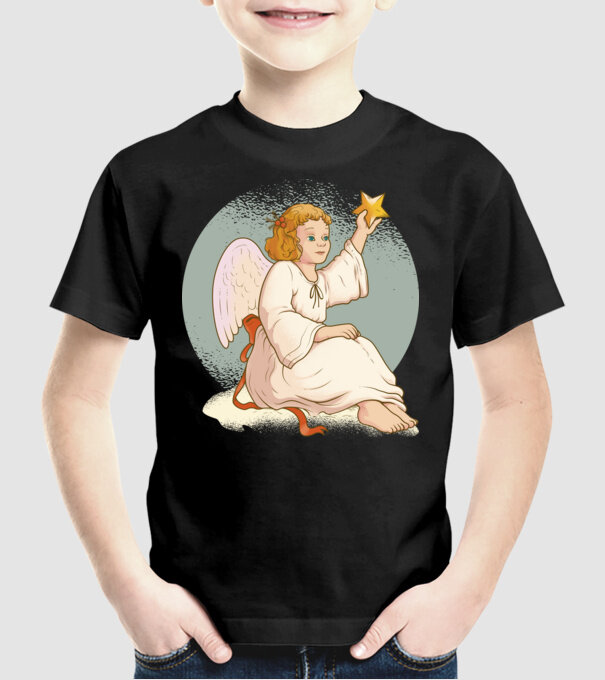 Înger de Crăciun model negru pe tricou