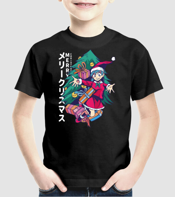 Anime Crăciun model negru pe tricou