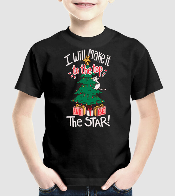 Pisică de Crăciun model negru pe tricou