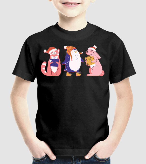 Animale drăguțe de Crăciun model negru pe tricou