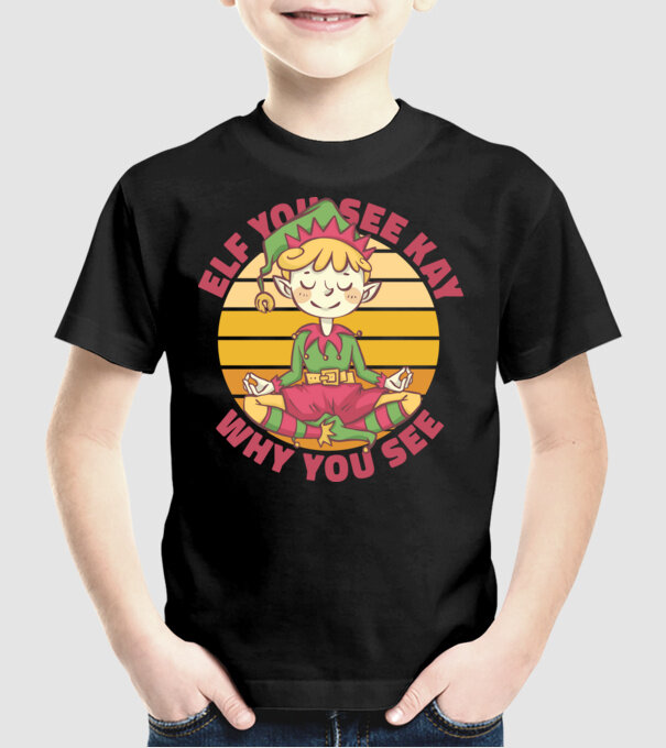 Yoga Elf Crăciun model negru pe tricou