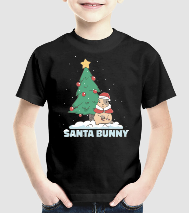 Iepuraș de Crăciun model negru pe tricou